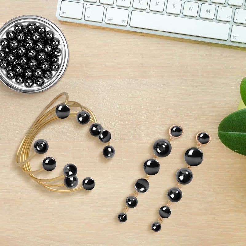 NITOPUPU 100Pcs 8mm Natural Smooth Black Hematite Beads Round Loose Stone Beads for Jewerly Making with Crystal Stretch Cord - Image 4